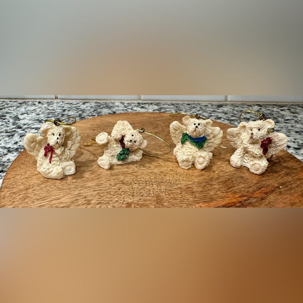 Adorable Vintage Miniature Angel Bear Ornaments with‎ Scarves Set of 4